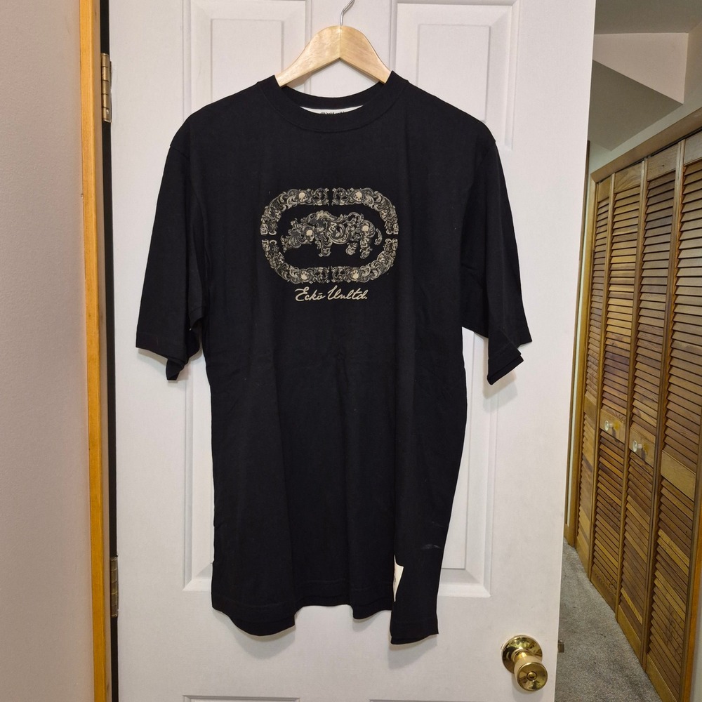 Ecko Unltd Mens Vintage T-Shirt Black Graphic Rhino Skulls XL Streetwear Tee